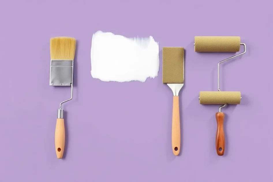 Outils de peinture disposés dans l'ordre des étapes du chantier