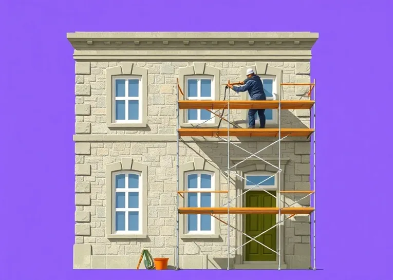 Ravalement de façade en pierre, nettoyage et application d'enduit